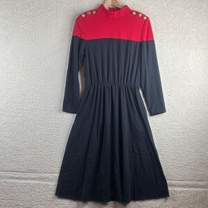 CBII Womens Red and Black Long Sleeve Turtle Neck Cotton Midi Dress Size 12